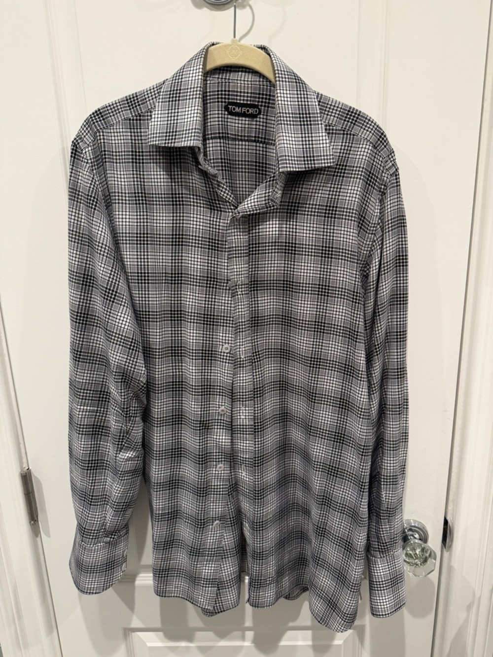 Tom Ford Gray & White Plaid Long-Sleeve Button Shirt